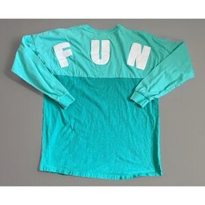 Carnival Cruise Line Fun Long Sleeve T-shirt Teal Print Logo Patch Small JBHS